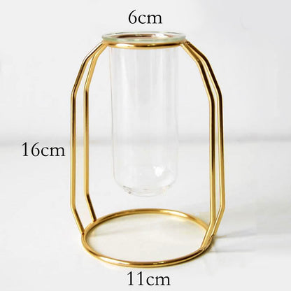 Glass Tube Vase with Gold Holder