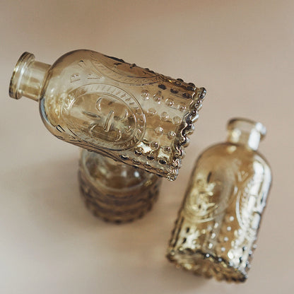 6PCS Embossed Amber Glass Vases