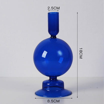 Klein Blue Glass Candle Holders