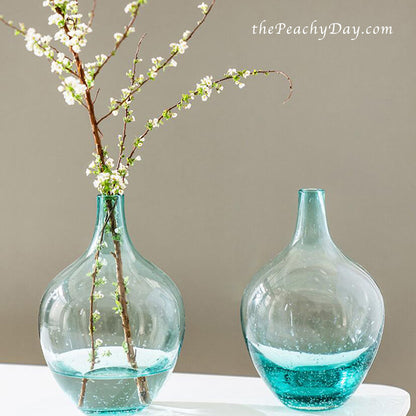 Sea Blue Bubble Glass Jug Vase