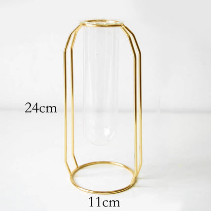 Glass Tube Vase with Gold Holder