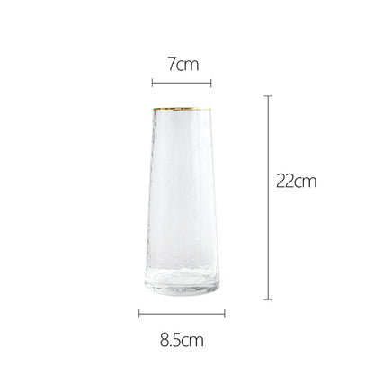 Clear Hammered Glass Vase with Gold Rim