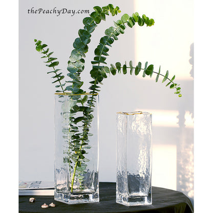 Clear Hammered Rectangular Glass Vase