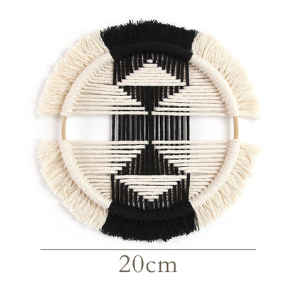 Black Cotton Woven Round Wall Hanging Decor