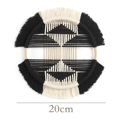 Black Cotton Woven Round Wall Hanging Decor