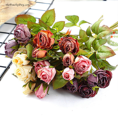 Fake Dried Roses Faux Fall Flowers Rustic Artificial Rose Stems