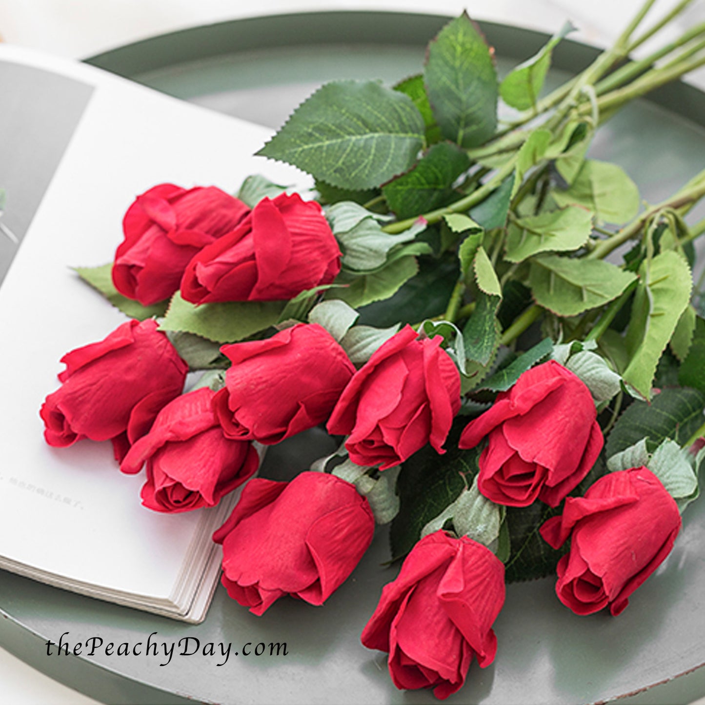 15 Stems 17.7" Velvety Rose Buds | 8 Colors