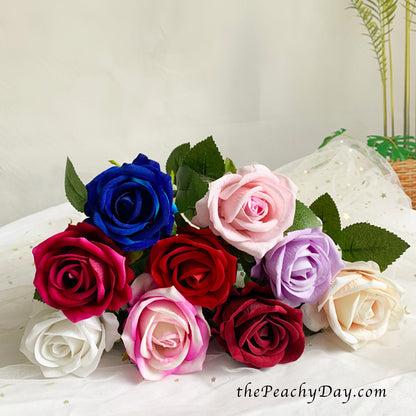 5 Stems 20" Velvety Roses | 11 Colors