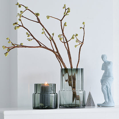 Smoked Green Grey Glass Candle Vase