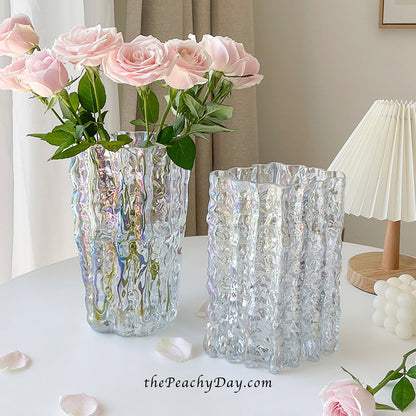 Iridescent & Clear Glacier Textured Glass Vase