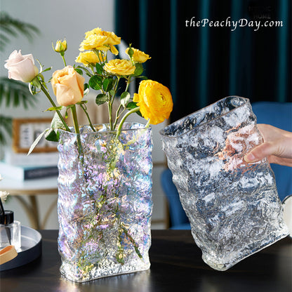 iridescent clear glass vases decorative rectangular vase glass modern textured vase rose vase unique trendy vase