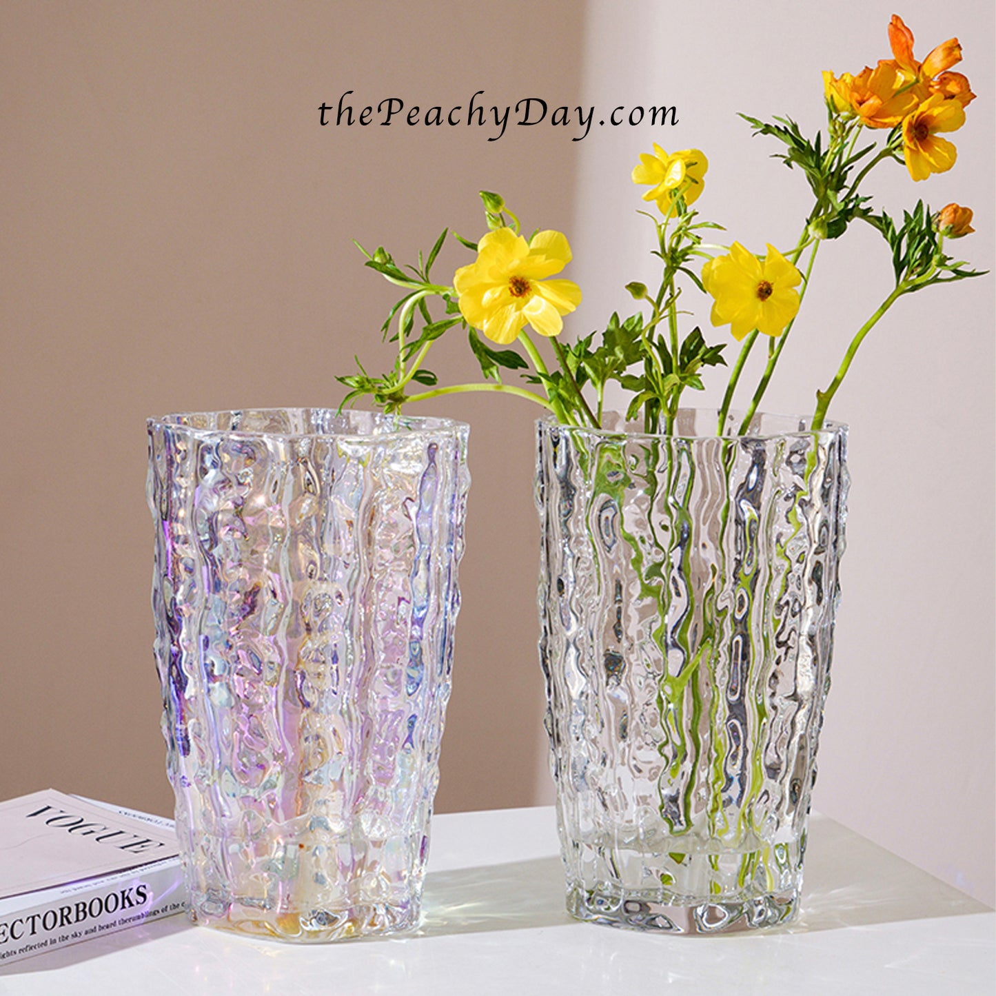 Iridescent & Clear Hammered Glass Vase
