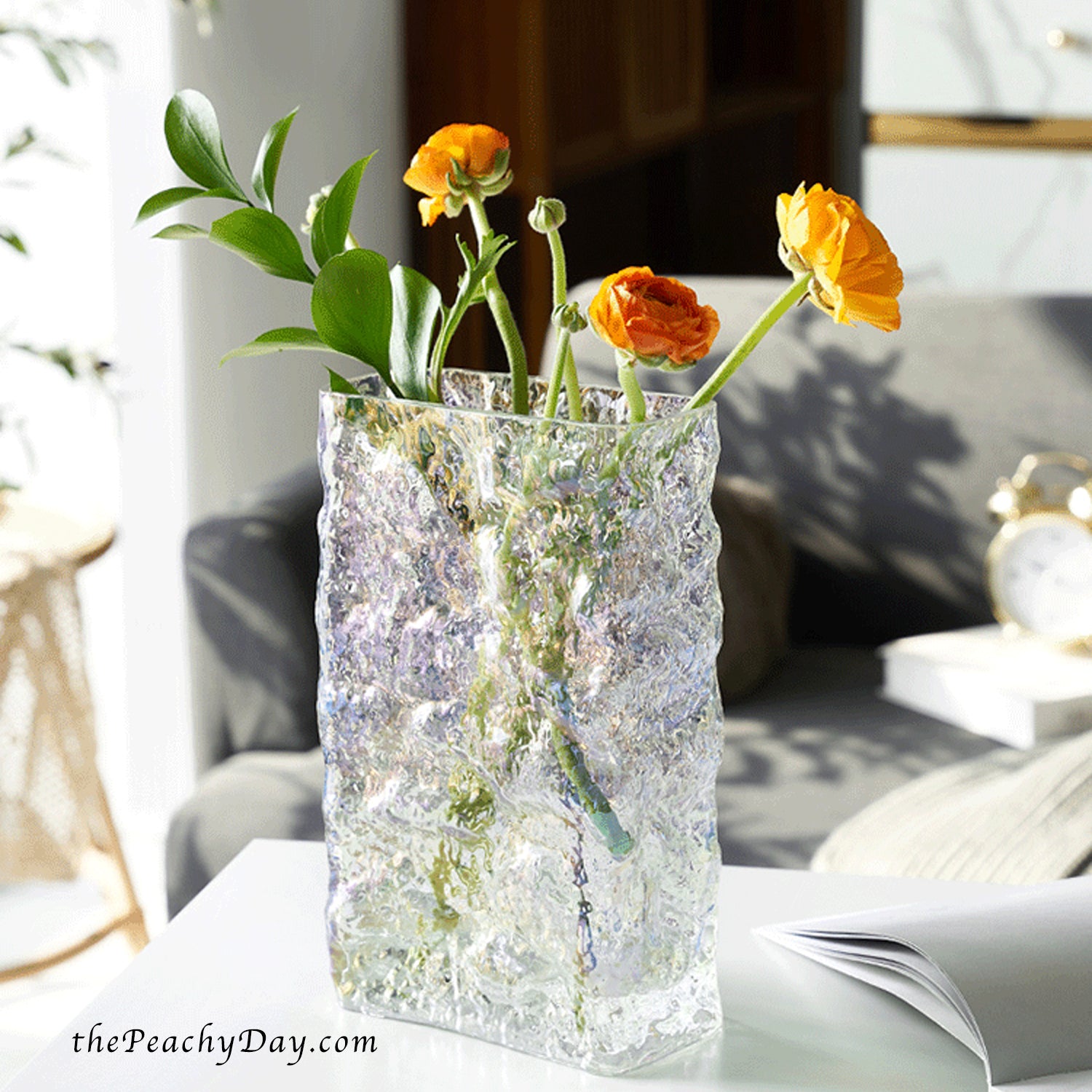 iridescent clear glass vases decorative rectangular vase glass modern textured vase rose vase unique trendy vase
