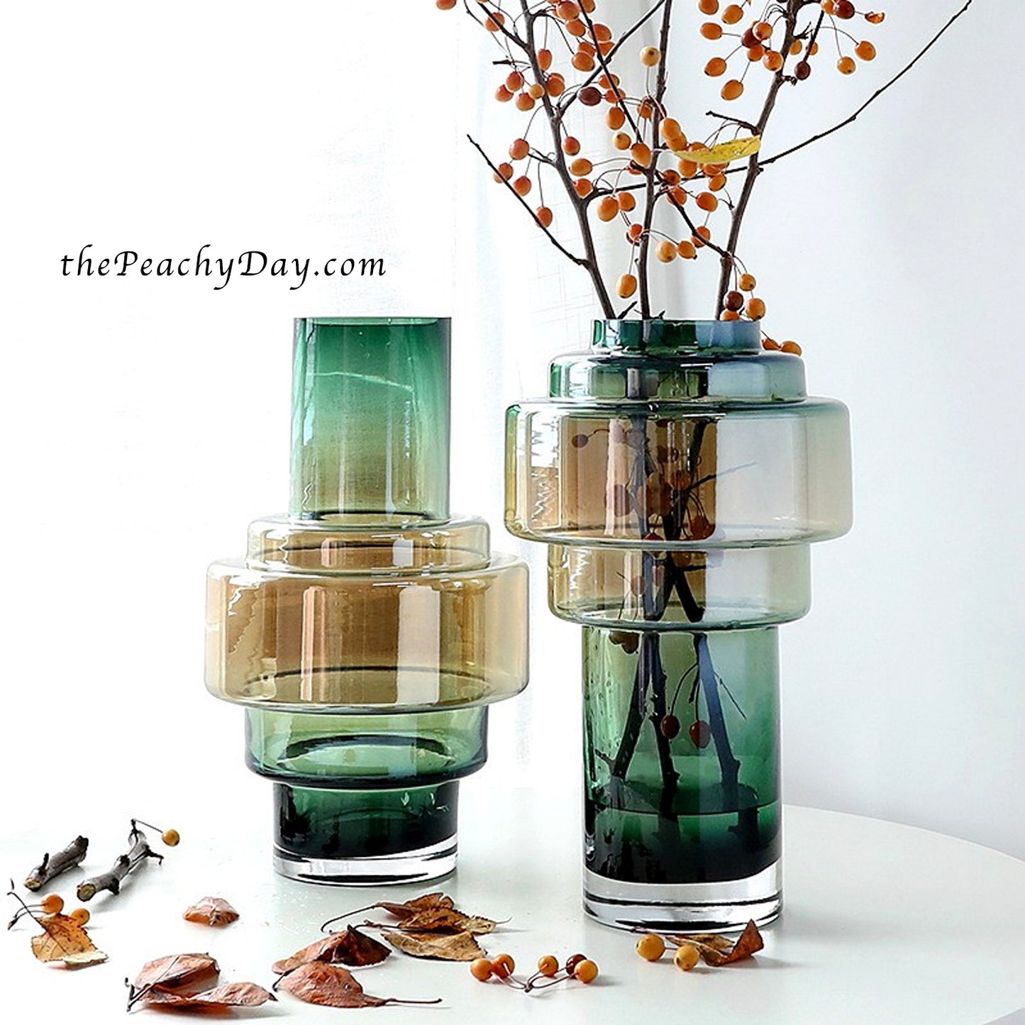 Amber Green & Grey Iridescent Glass Vases