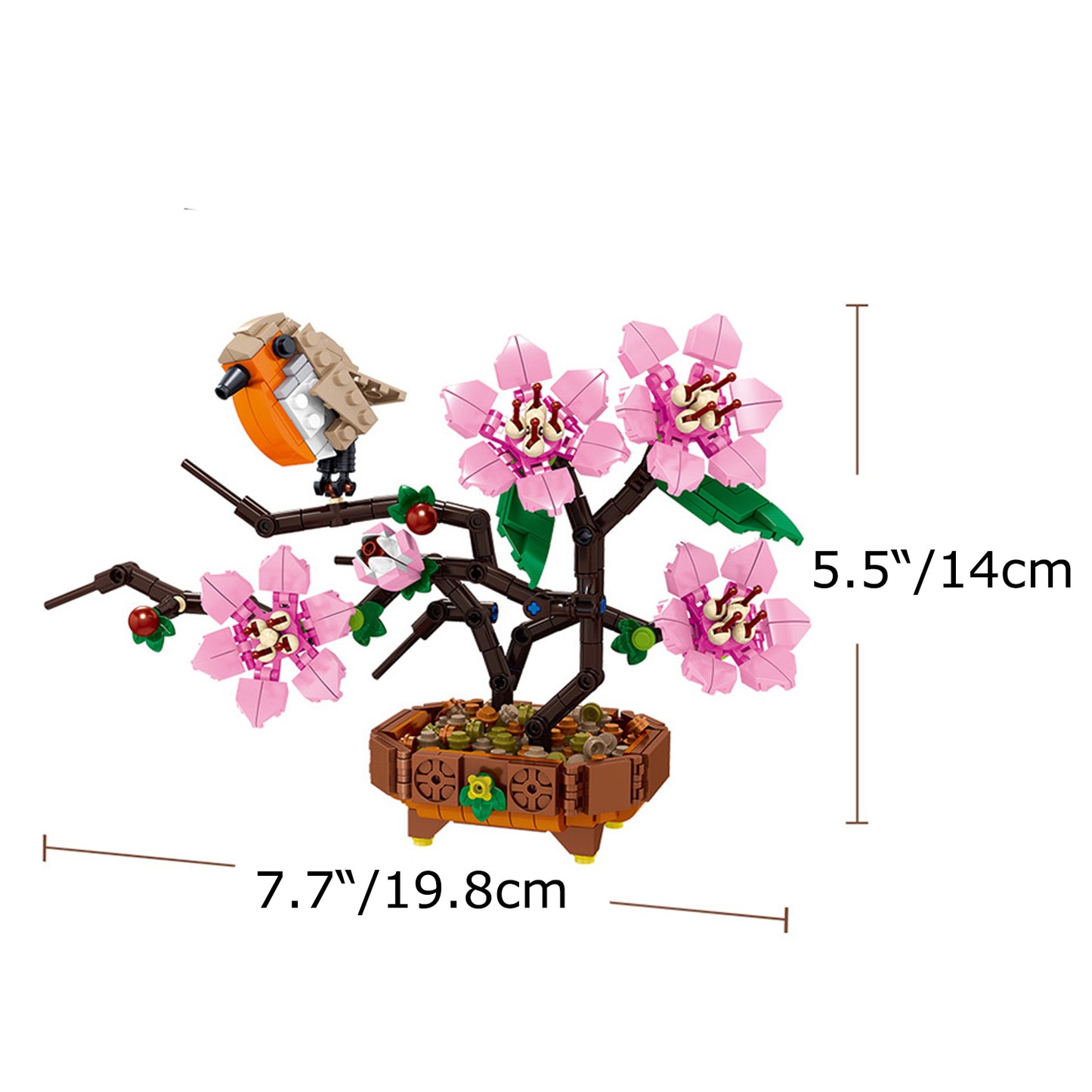 5.5" Peach Blossom & Bird Building Set