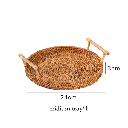 Rattan Storage Tray With Wooden Handle