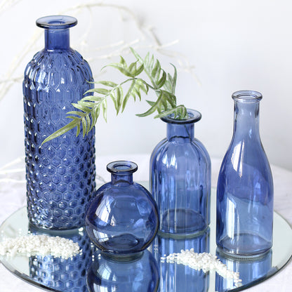 Set of 4 - Navy Blue Glass Bottle Vases