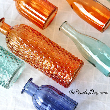 Set of 4 - Orange Glass Bottle Vases