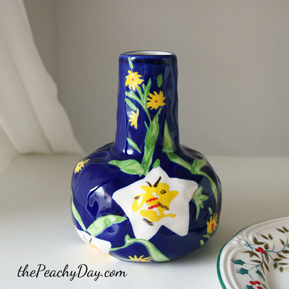 Floral-Painted Ceramic Bud Vase