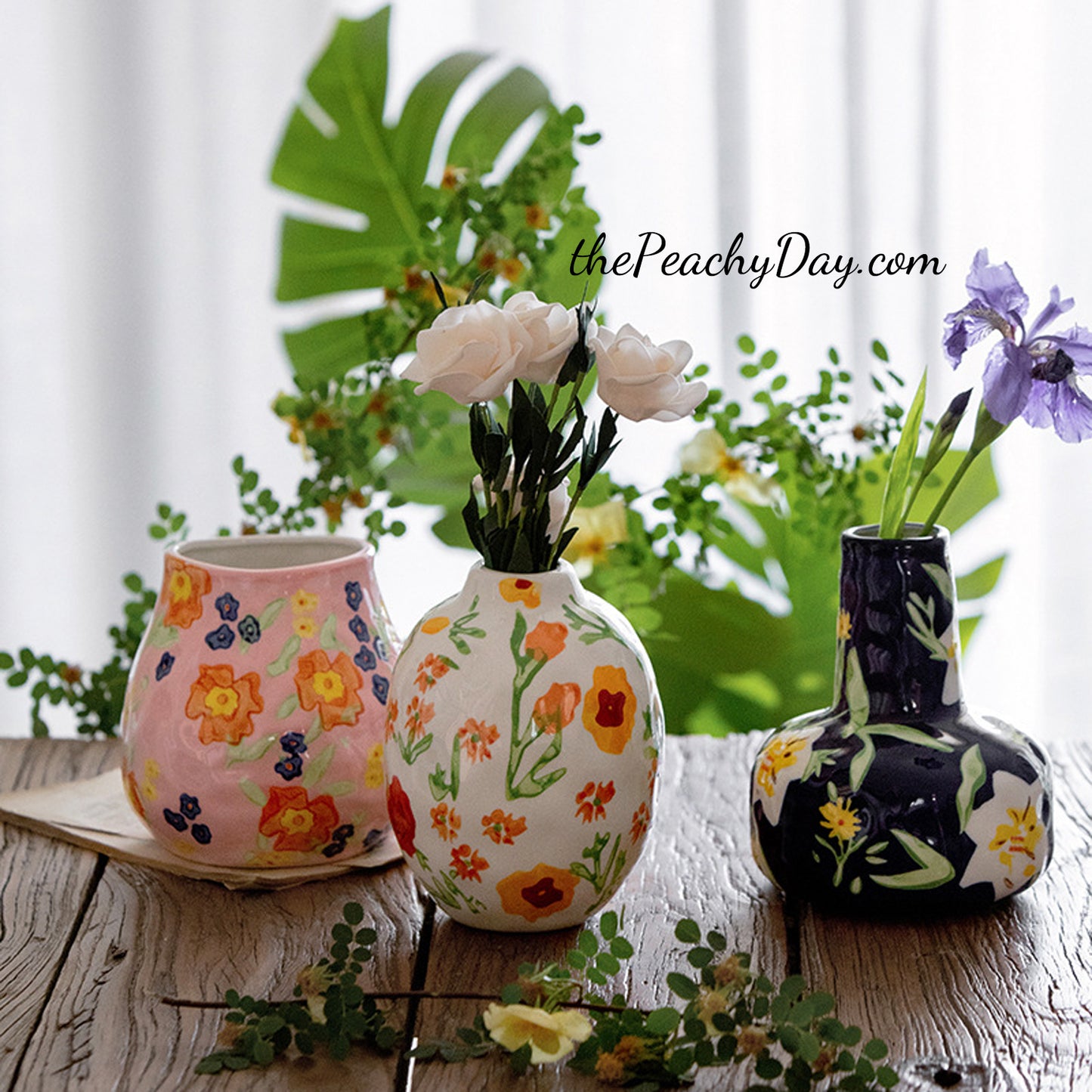 Floral-Painted Ceramic Bud Vase