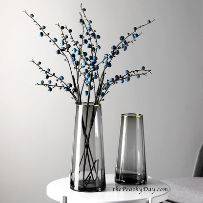 Smoked Grey Glass Vase with Gold Rim