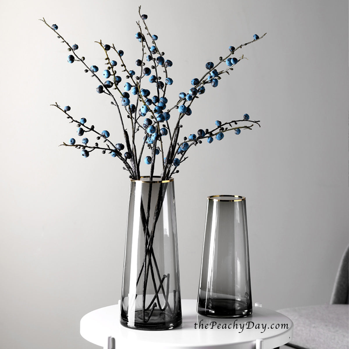 Smoked Grey Glass Vase with Gold Rim