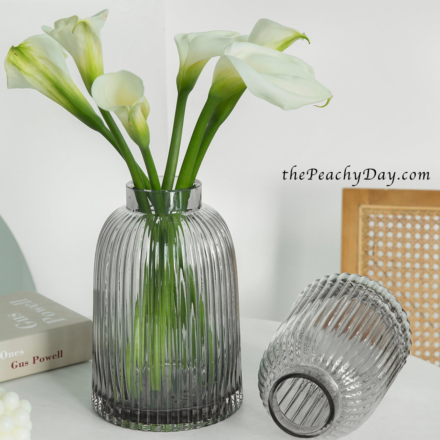 Smoked Grey Ribbed Glass Bottle Vase