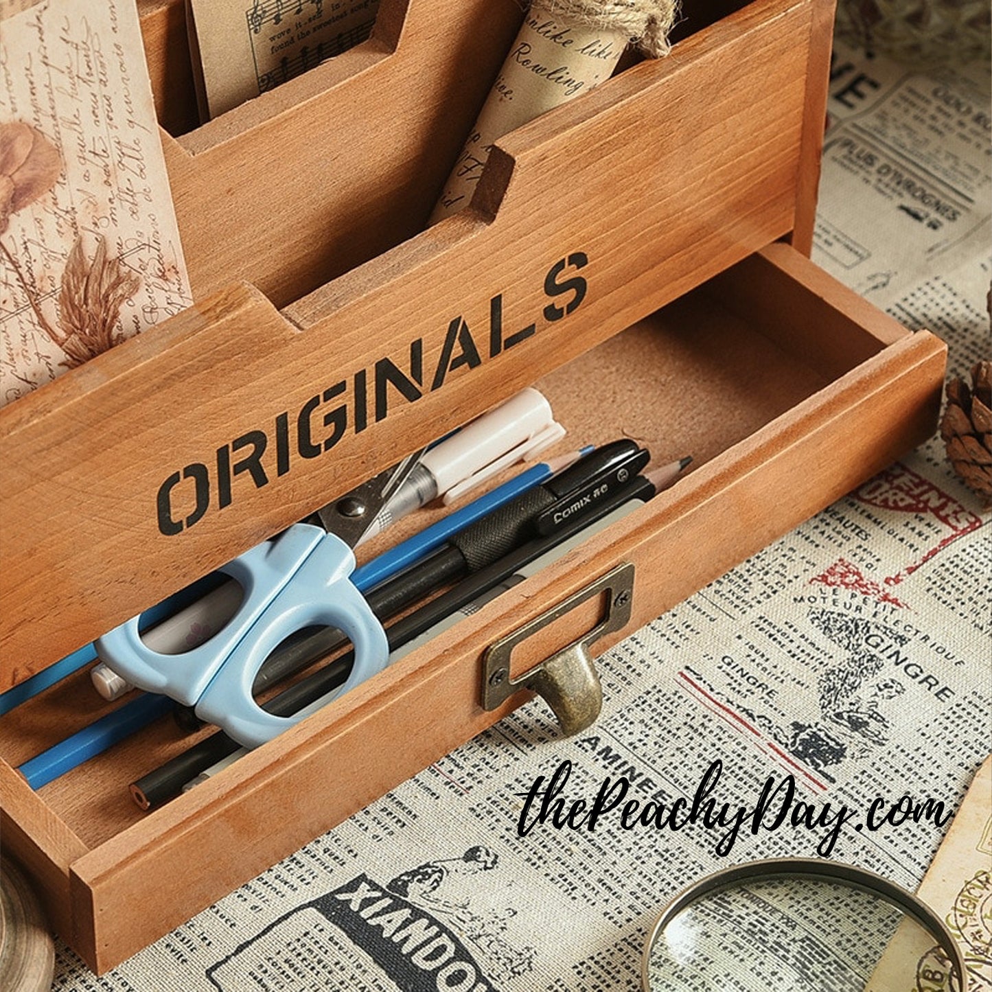 Vintage Wooden Organizer with Drawer for Mails Files