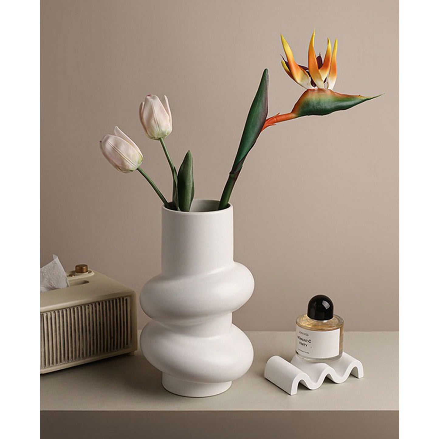 handmade white ceramic pottery flower bud bulk vases set boho farmhouse modern home office shelf spring decor