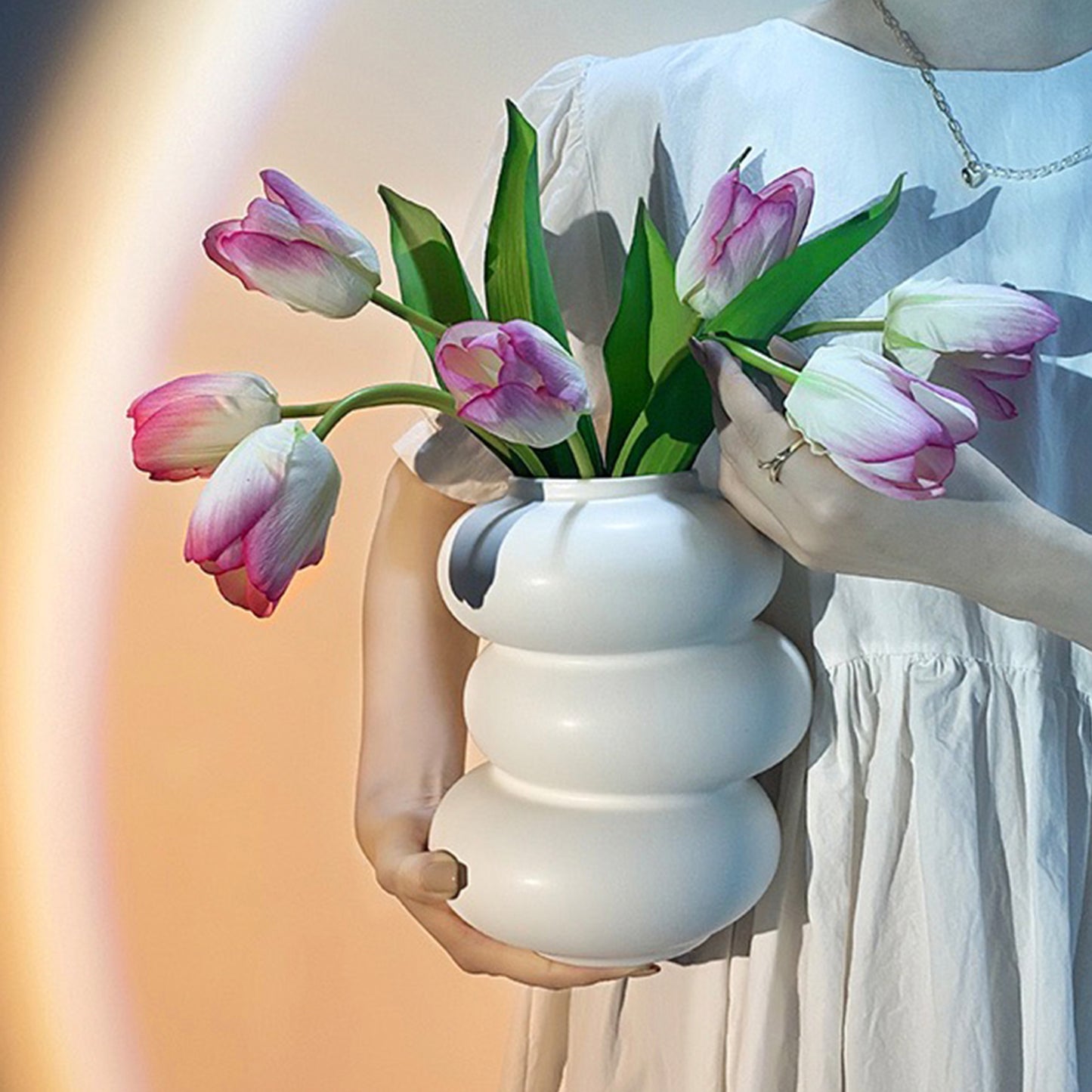 7.6" White Ceramic Flower Vase
