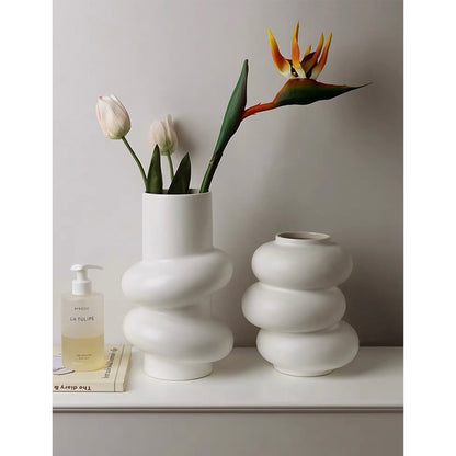 handmade white ceramic pottery flower bud bulk vases set boho farmhouse modern home office shelf spring decor