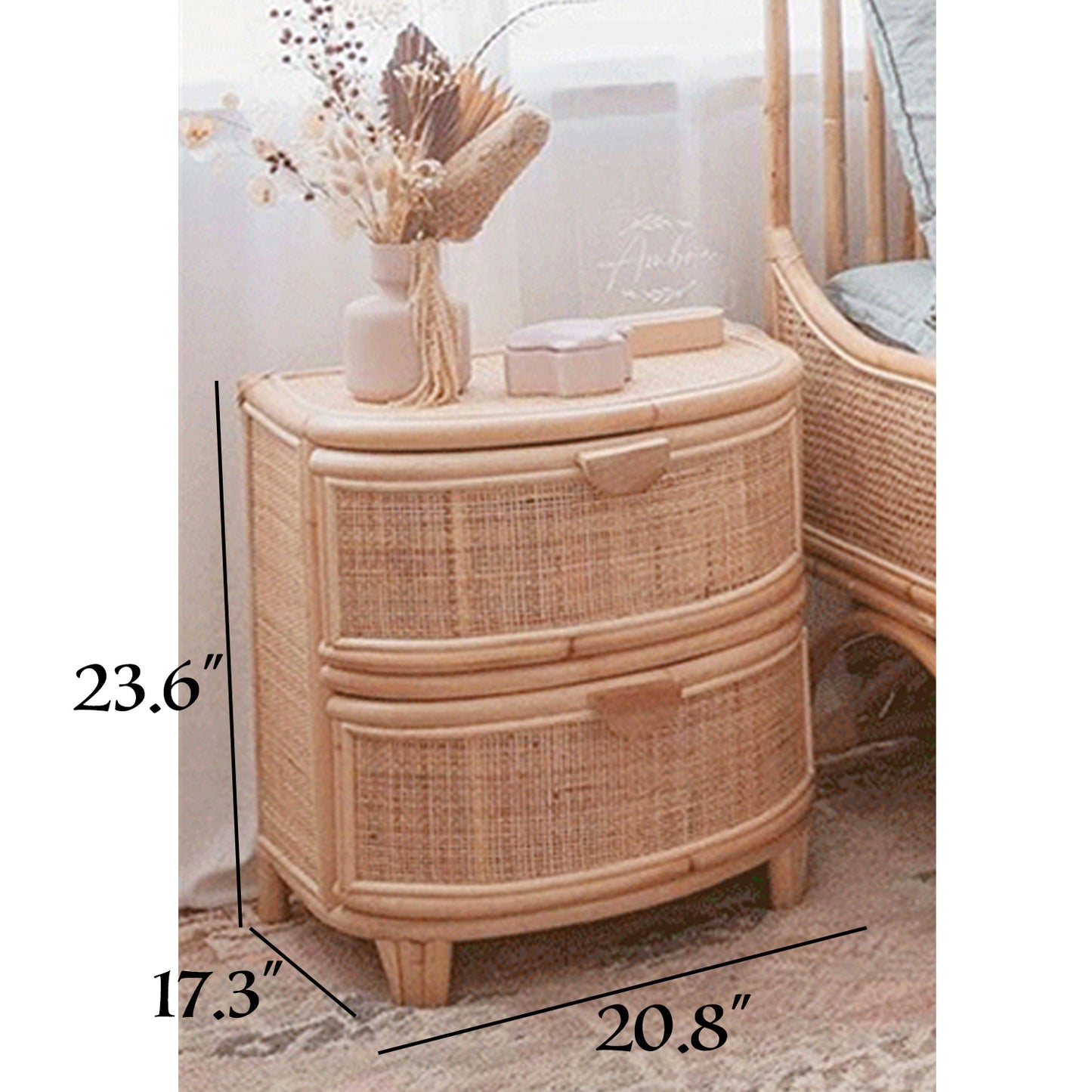 Rattan Nightstand with 2 Drawers