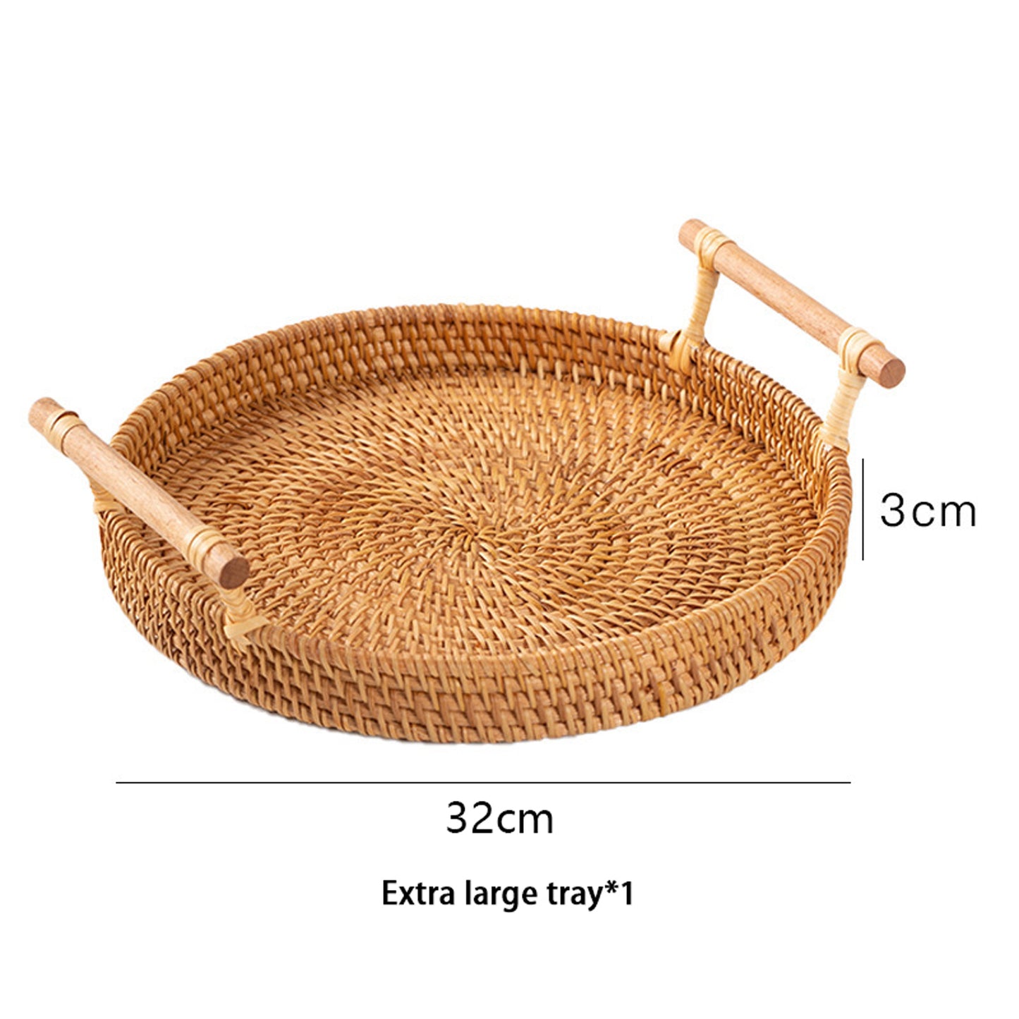 Rattan Storage Tray With Wooden Handle